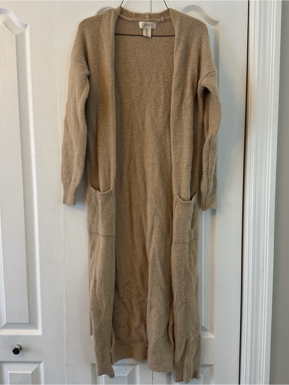 Jessica Simpson Long Open-Front Beige Cardigan